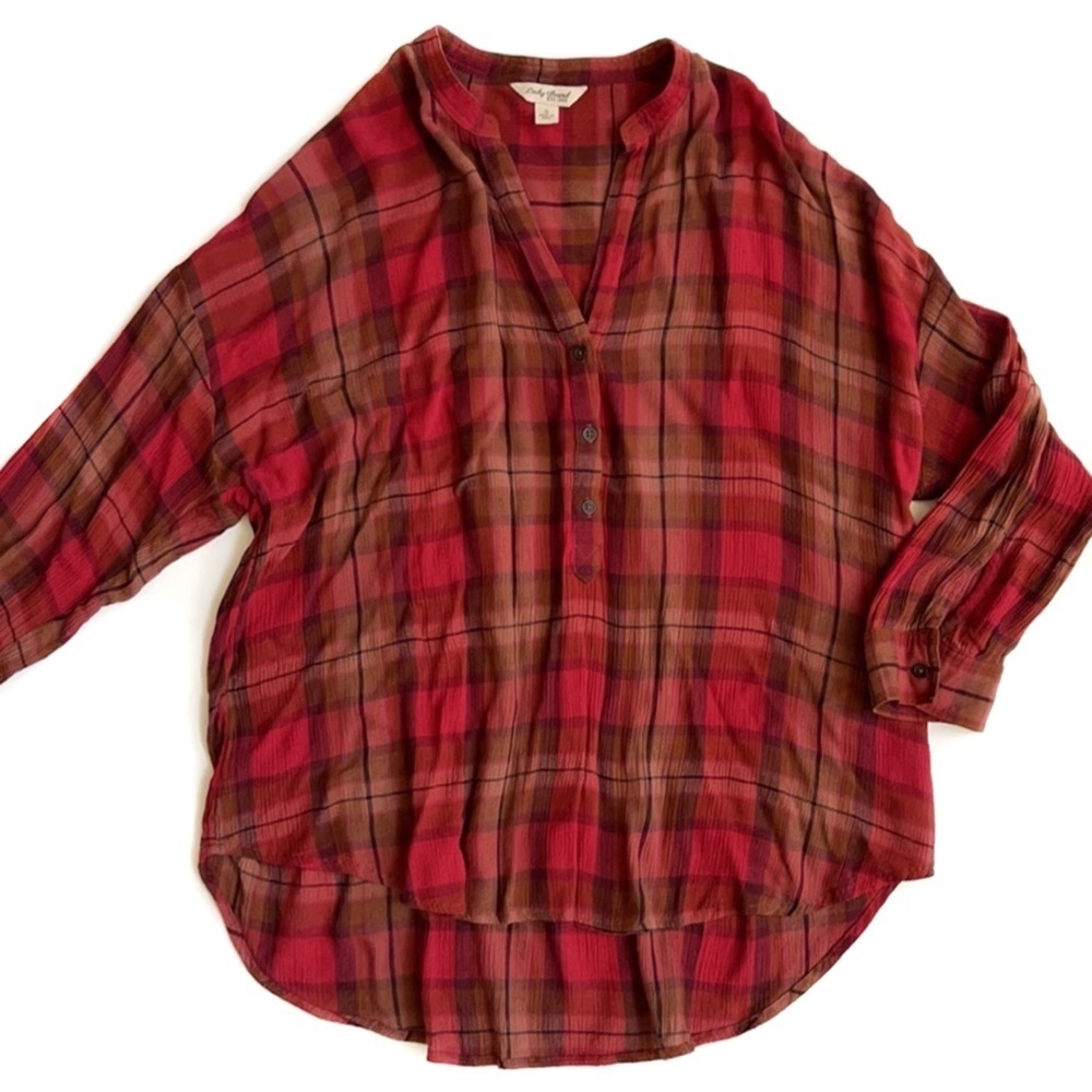 Lucky Brand red plaid popover shirt